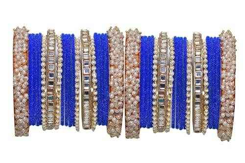 T4 Jewels 18k Pearl Gold Plated Zircon Stones Studded Latest Fashion Jewellery Metal Bangles Set - 95NO Blue All Bangle Sets T4 Jewels