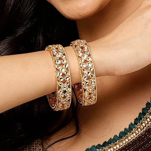 T4 Jewels Set of 2 Gold Plated Kundan Bangles for Women T4 Jewels
