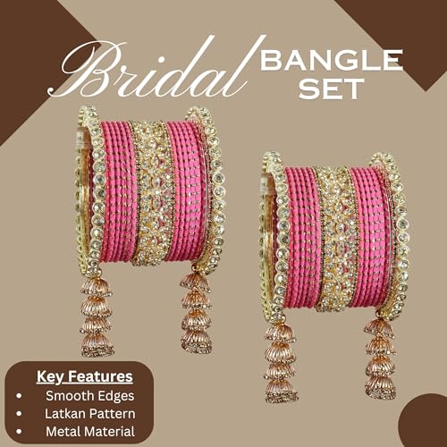 T4 Jewels Metal Bangles Latkan Chuda Set with American Diamond, Zircon Stone & Polka Dots | Dulhan Chuda Set Wedding | Punjabi Chuda | Chooda Bangles- Set of 38 T4 Jewels
