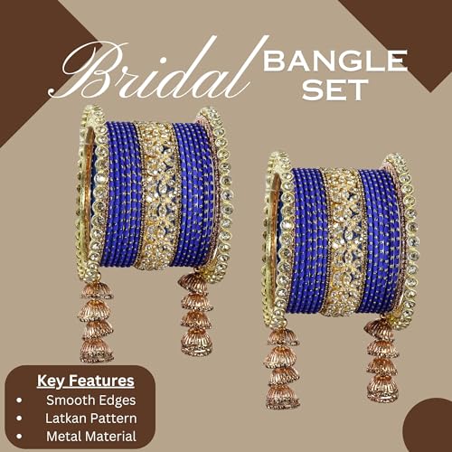 T4 Jewels Metal Bangles Latkan Chuda Set with American Diamond, Zircon Stone & Polka Dots | Dulhan Chuda Set Wedding | Punjabi Chuda | Chooda Bangles- Set of 38 T4 Jewels
