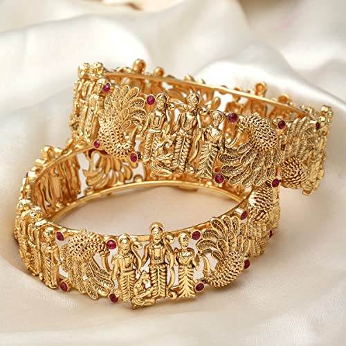 T4 Jewels Gold Plated Set of 2 Shri Ram Bangles for Women T4 Jewels