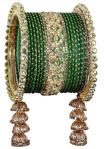 T4 Jewels Metal Bangles Latkan Chuda Set with American Diamond, Zircon Stone & Polka Dots | Dulhan Chuda Set Wedding | Punjabi Chuda | Chooda Bangles- Set of 38 T4 Jewels