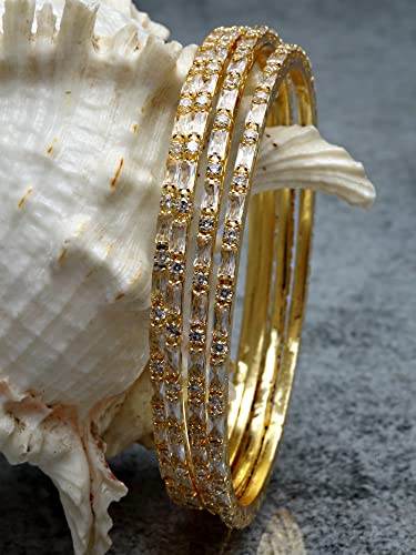 T4 Jewels Set of 4 Gold Plated American Diamond Studded Handcrafted Bangles for Women T4 Jewels