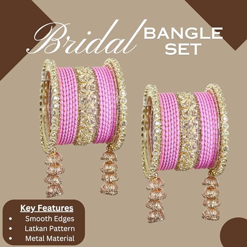 T4 Jewels Metal Bangles Latkan Chuda Set with American Diamond, Zircon Stone & Polka Dots | Dulhan Chuda Set Wedding | Punjabi Chuda | Chooda Bangles- Set of 38 T4 Jewels