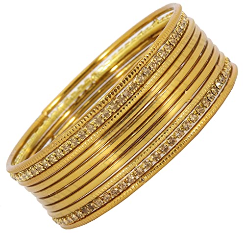 T4 Jewels Non-Precious Metal Base Metal with Zircon Gemstone Studded worked Plain and Cutting Pattern Glossy Finished Bangle Set T4 Jewels