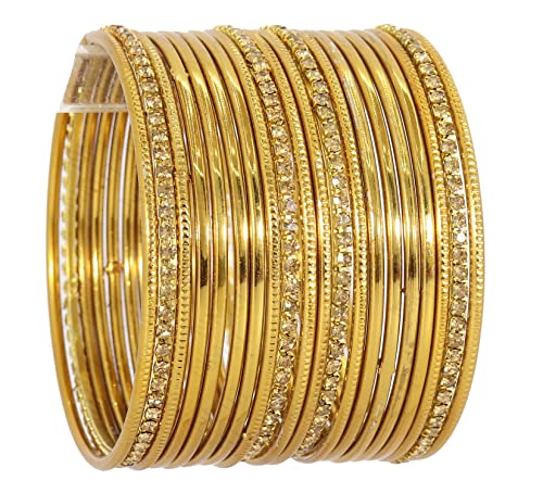 T4 Jewels Non-Precious Metal Base Metal with Zircon Gemstone Studded worked Plain and Cutting Pattern Glossy Finished Bangle Set T4 Jewels