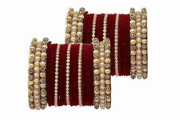 T4 Jewels Brass Metal Beads Stones & Gemstones Studded Moti & Pearl Glossy Finished Bangles Set - 114NO All Bangle Sets T4 Jewels