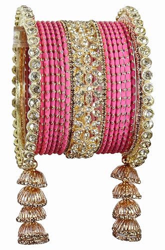 T4 Jewels Metal Bangles Latkan Chuda Set with American Diamond, Zircon Stone & Polka Dots | Dulhan Chuda Set Wedding | Punjabi Chuda | Chooda Bangles- Set of 38 T4 Jewels