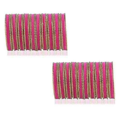 T4 Jewels Beautiful & Elegant Beads Studded Colourful Metal Bangles Set Fashion Jewellery - 110NO. Dark Pink 2.2 Inches All Bangle Sets T4 Jewels