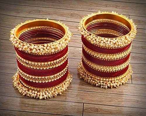 T4 Jewels Pearl Gemstones Zircon Stylish Colours Fashion Jewellery Metal Bangles Set - 92NO All Bangle Sets T4 Jewels