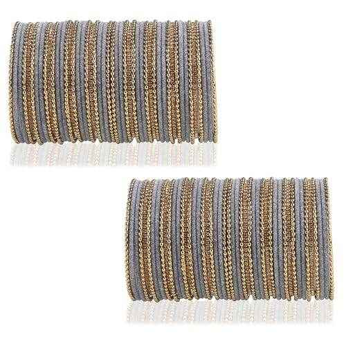 T4 Jewels Beautiful & Elegant Beads Studded Colourful Metal Bangles Set Fashion Jewellery - 110NO. Grey 2.2 Inches All Bangle Sets T4 Jewels