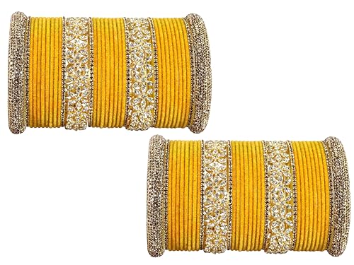 T4 Jewels Bangle Sets With AD And Velvet Bangles Yellow T4 Jewels