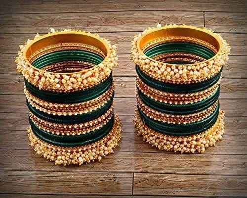 T4 Jewels Pearl Gemstones Zircon Stylish Colours Fashion Jewellery Metal Bangles Set - 92NO All Bangle Sets T4 Jewels