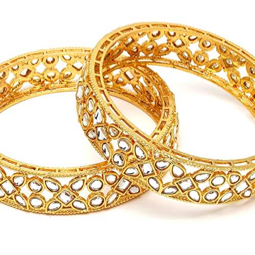 T4 Jewels Set of 2 Gold Plated Kundan Bangles for Women T4 Jewels