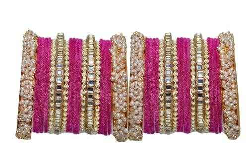 T4 Jewels 18k Pearl Gold Plated Zircon Stones Studded Latest Fashion Jewellery Metal Bangles Set - 95NO Rani All Bangle Sets T4 Jewels