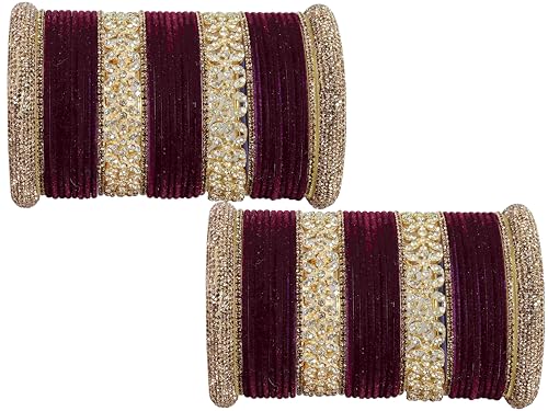 T4 Jewels Bangle Sets With AD And Velvet Bangles Purple T4 Jewels
