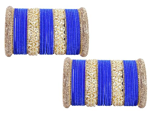 T4 Jewels Bangle Sets With AD And Velvet Bangles Blue T4 Jewels