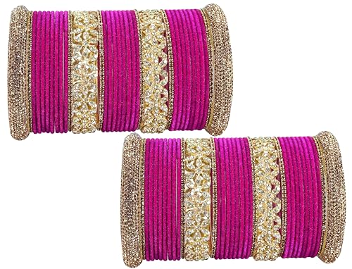 T4 Jewels Bangle Sets With AD And Velvet Bangles Magenta T4 Jewels
