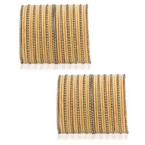 T4 Jewels Beautiful & Elegant Beads Studded Colourful Metal Bangles Set Fashion Jewellery - 110NO. Golden All Bangle Sets T4 Jewels