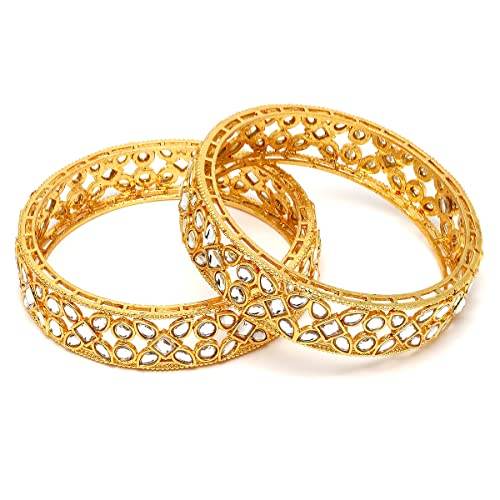 T4 Jewels Set of 2 Gold Plated Kundan Bangles for Women 2.6 T4 Jewels