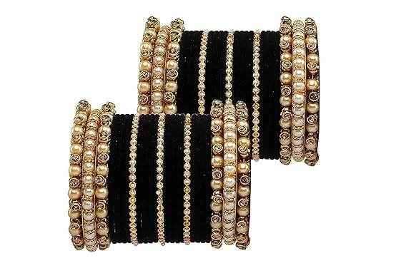T4 Jewels Brass Metal Beads Stones & Gemstones Studded Moti & Pearl Glossy Finished Bangles Set - 114NO All Bangle Sets T4 Jewels