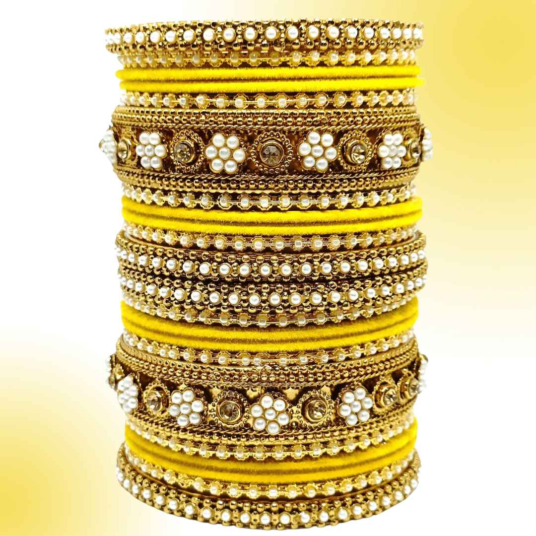 T4 Jewels Gold-Plated Flower Designer Metal Bangles Set (Bridal Chuda) - 52NO All Bangle Sets T4 Jewels