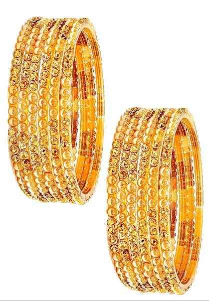T4 Jewels (Large Size) Golden Color Glass Bangles (Pack Of 12)-MHM Large Size Bangles T4 Jewels