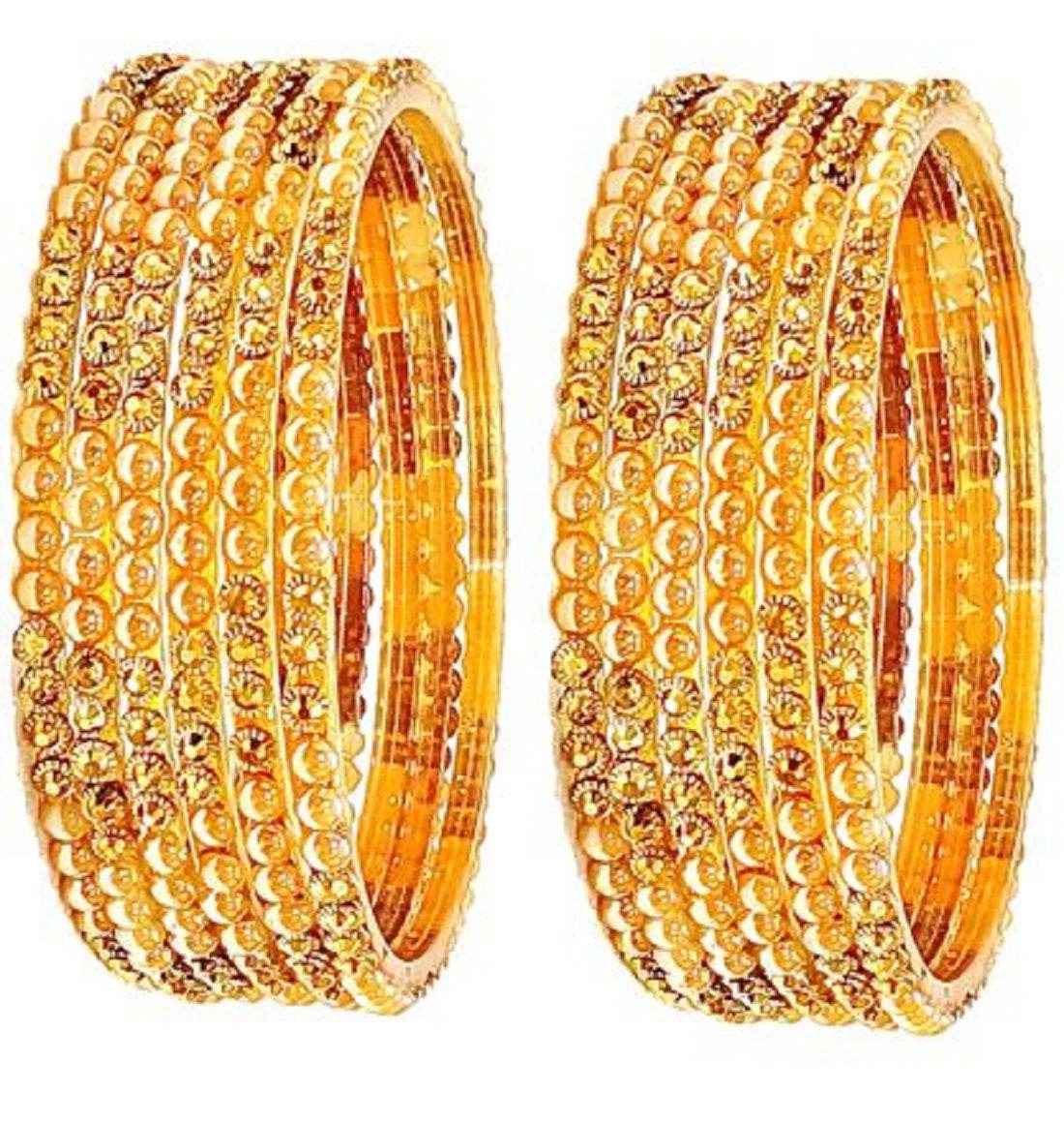 T4 Jewels Golden Color Bangles (Pack Of 12) Style 6 Large Size Bangles T4 Jewels