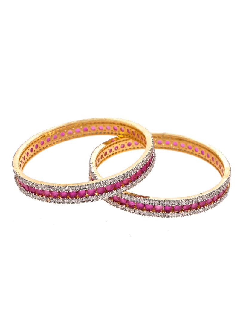 Set of 2 Gold Plated American Diamond Handcrafted Bangles (AD-003) AD Bangles T4 Jewels