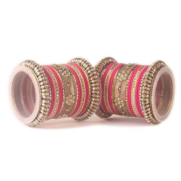 Set of 2 Traditional Matte Finish Kundan Bangle Set Pink All Bangle Sets T4 Jewels
