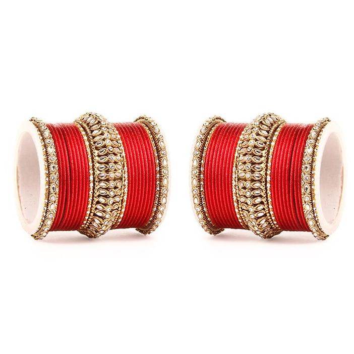 Set of 2 Bridal Kundan Bangle Set Red All Bangle Sets T4 Jewels