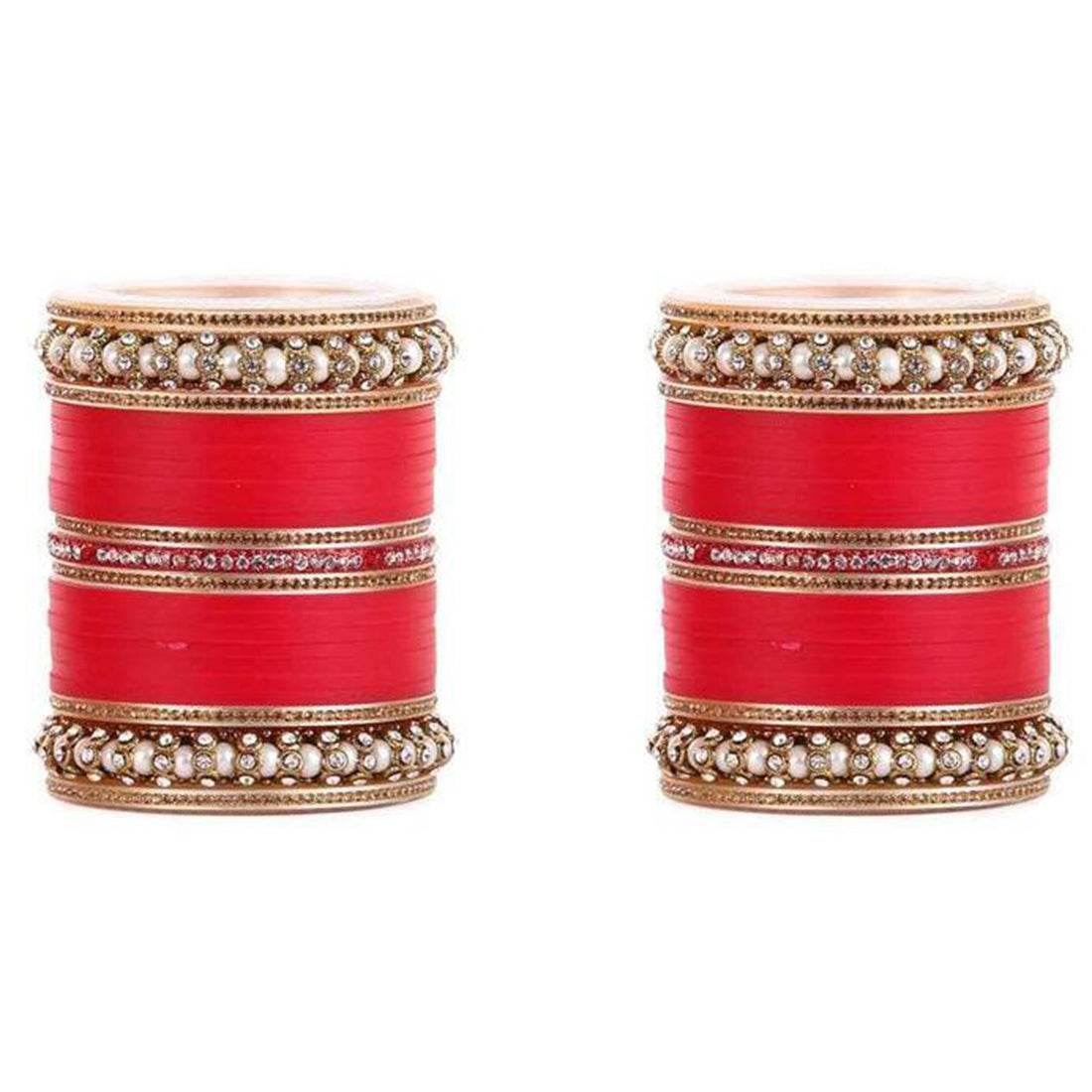 Wedding Chura With Pearl And Stone Kada Red Bridal Chuda T4 Jewels