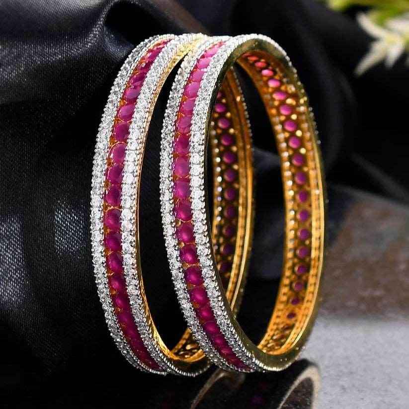 Set of 2 Gold Plated American Diamond Handcrafted Bangles (AD-003) AD Bangles T4 Jewels