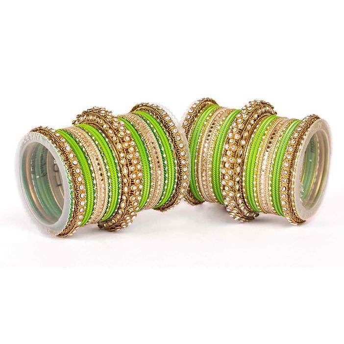 Set of 2 Traditional Colored Bangle Set Green All Bangle Sets T4 Jewels