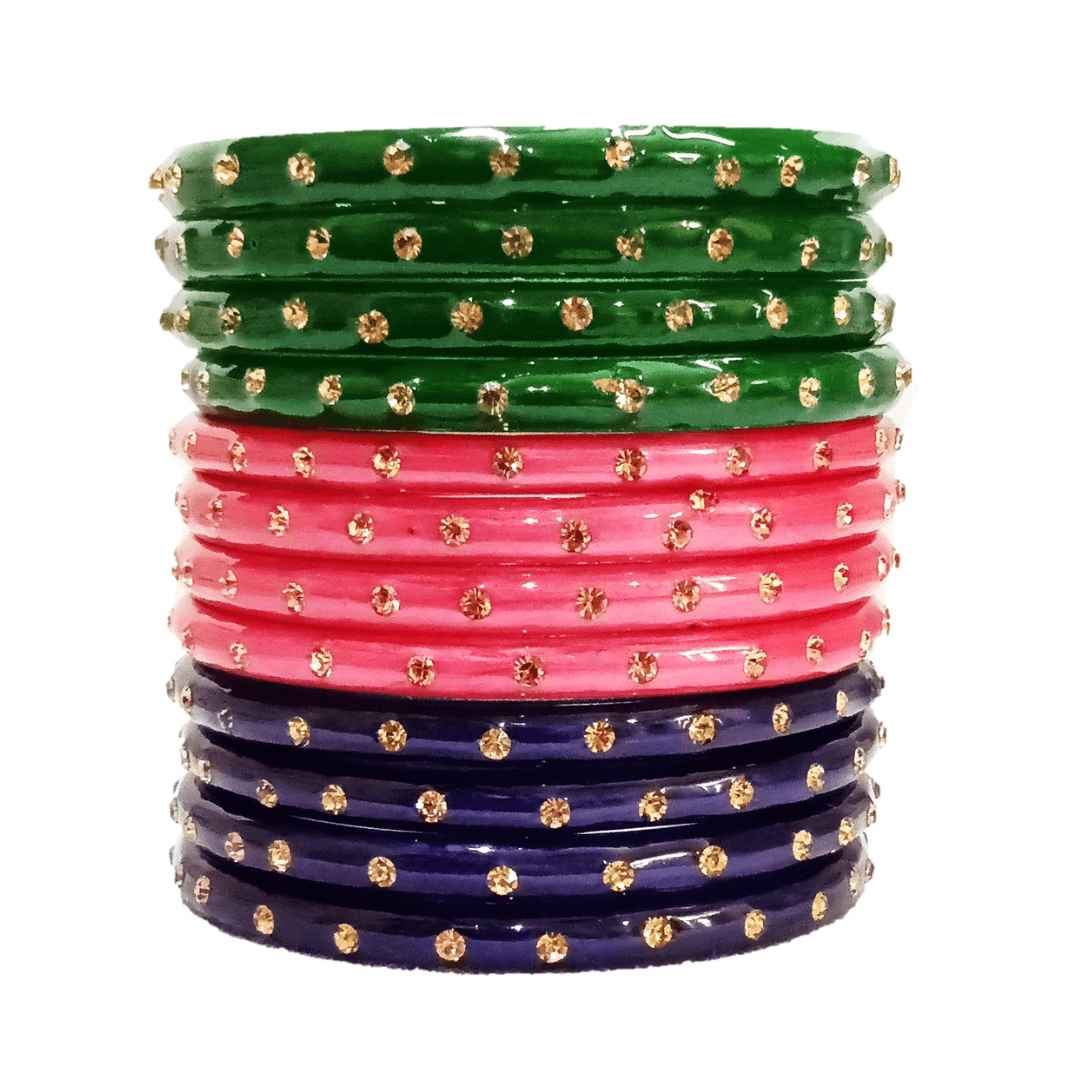 T4 Jewels (Large Size) Many Colors Glass Kada Bangles Combo (Pack Of 12)-SGUNCOMBO GPB Large Size Bangles T4 Jewels