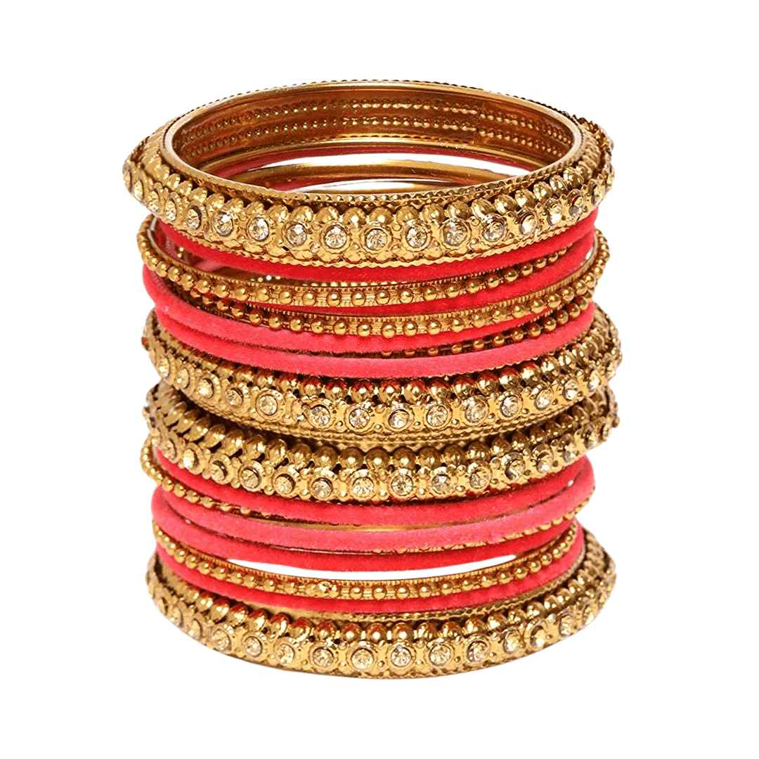 T4 Jewels Golden Color Velvet Bangle Set - JC2NO. Gajri All Bangle Sets T4 Jewels