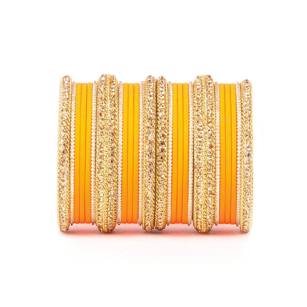 Golden Bracelet And Matte Finish Bangle Set For Women Yellow All Bangle Sets T4 Jewels