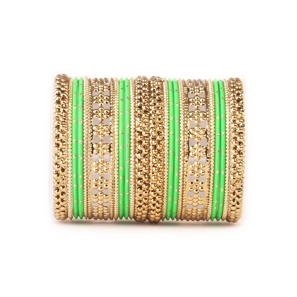 Colored Daily Wear Bangle Set With Flower Jaali Work Pista All Bangle Sets T4 Jewels