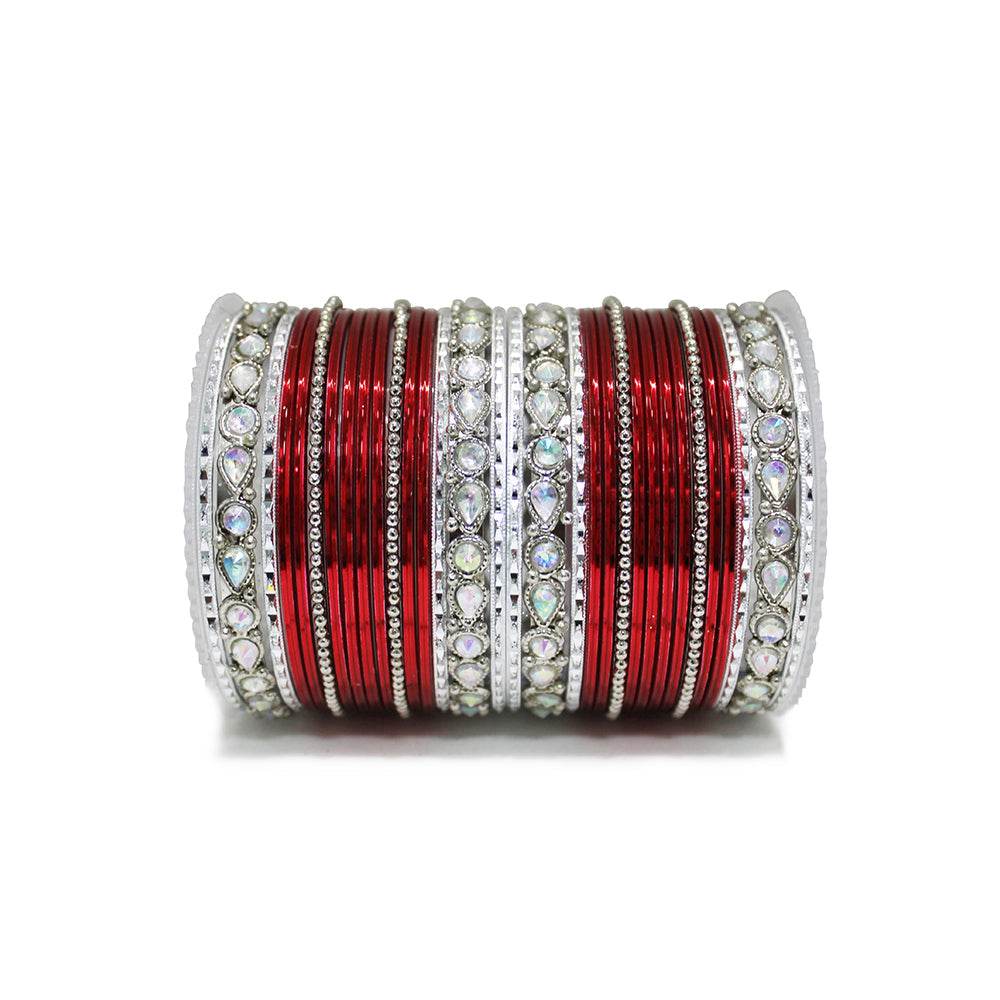 Kundan Gold Plating Bangle Set Red-Silver All Bangle Sets T4 Jewels