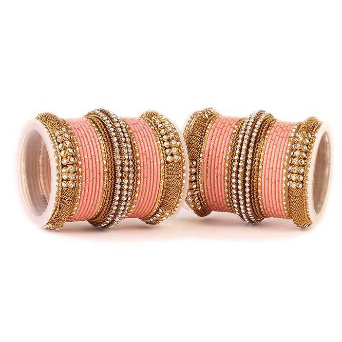 Set of 2 Bridal Jaali Work Bangle Set Peach All Bangle Sets T4 Jewels