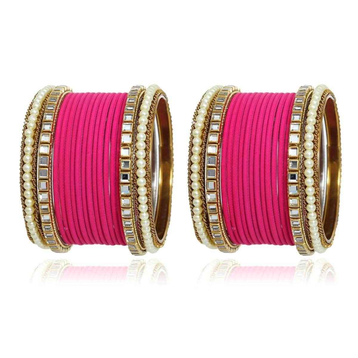 T4 Jewels Kundan Stones Beads Studded Colourful Designer Latest Fashion Jewellery Metal Bangles Set - 97NO Rani All Bangle Sets T4 Jewels