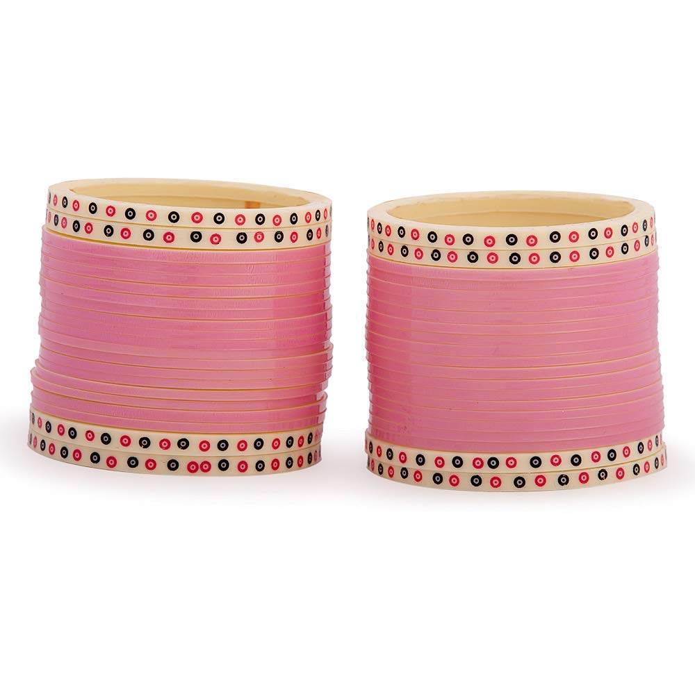 T4 Jewels PINK BRIDAL CHUDA/CHURA WITH WHITE TRADITIONAL KADAS T4 Jewels