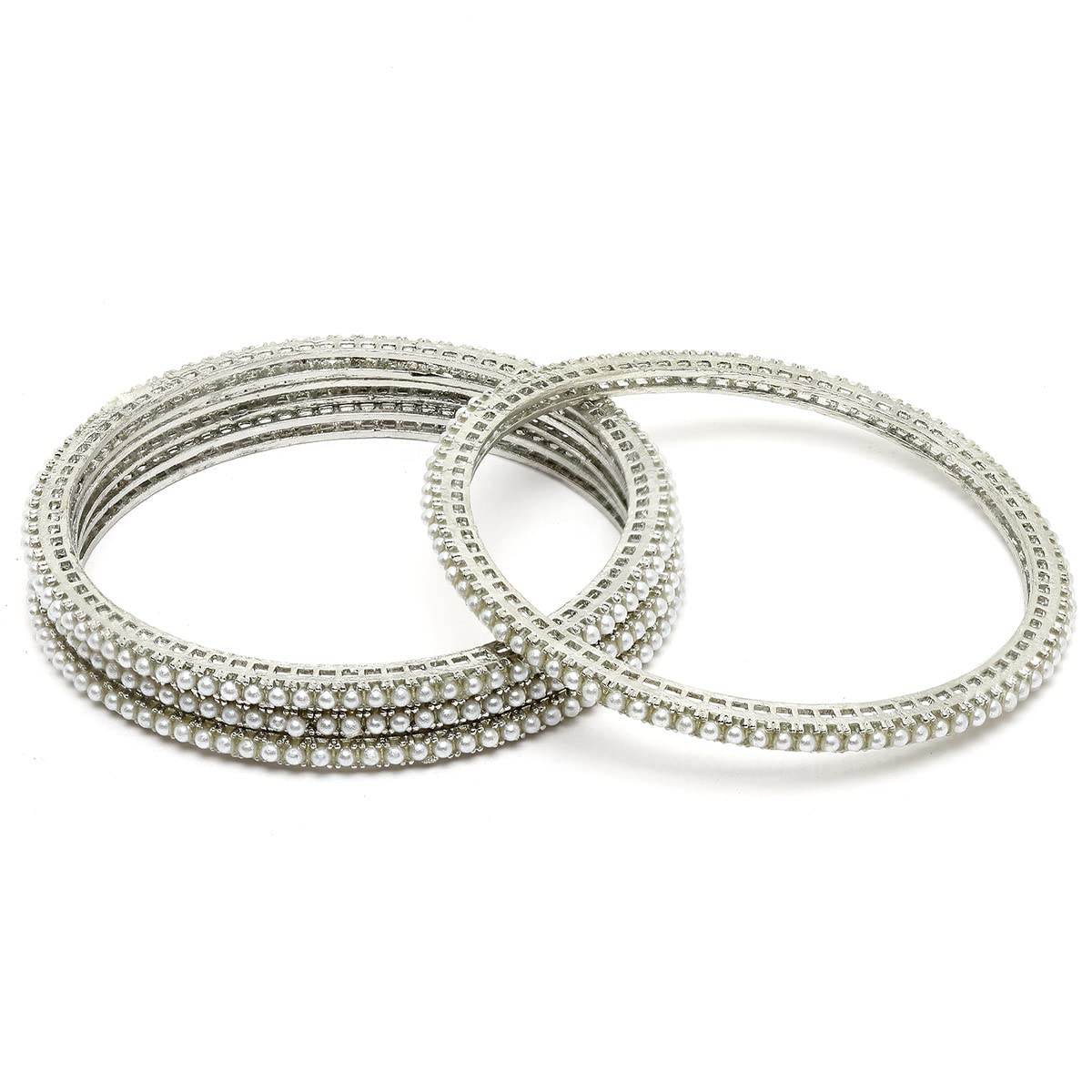 T4 Jewels Oxidised Silver Pearl Studded Tribal Set of 4 Bangles for Women 2.4 T4 Jewels