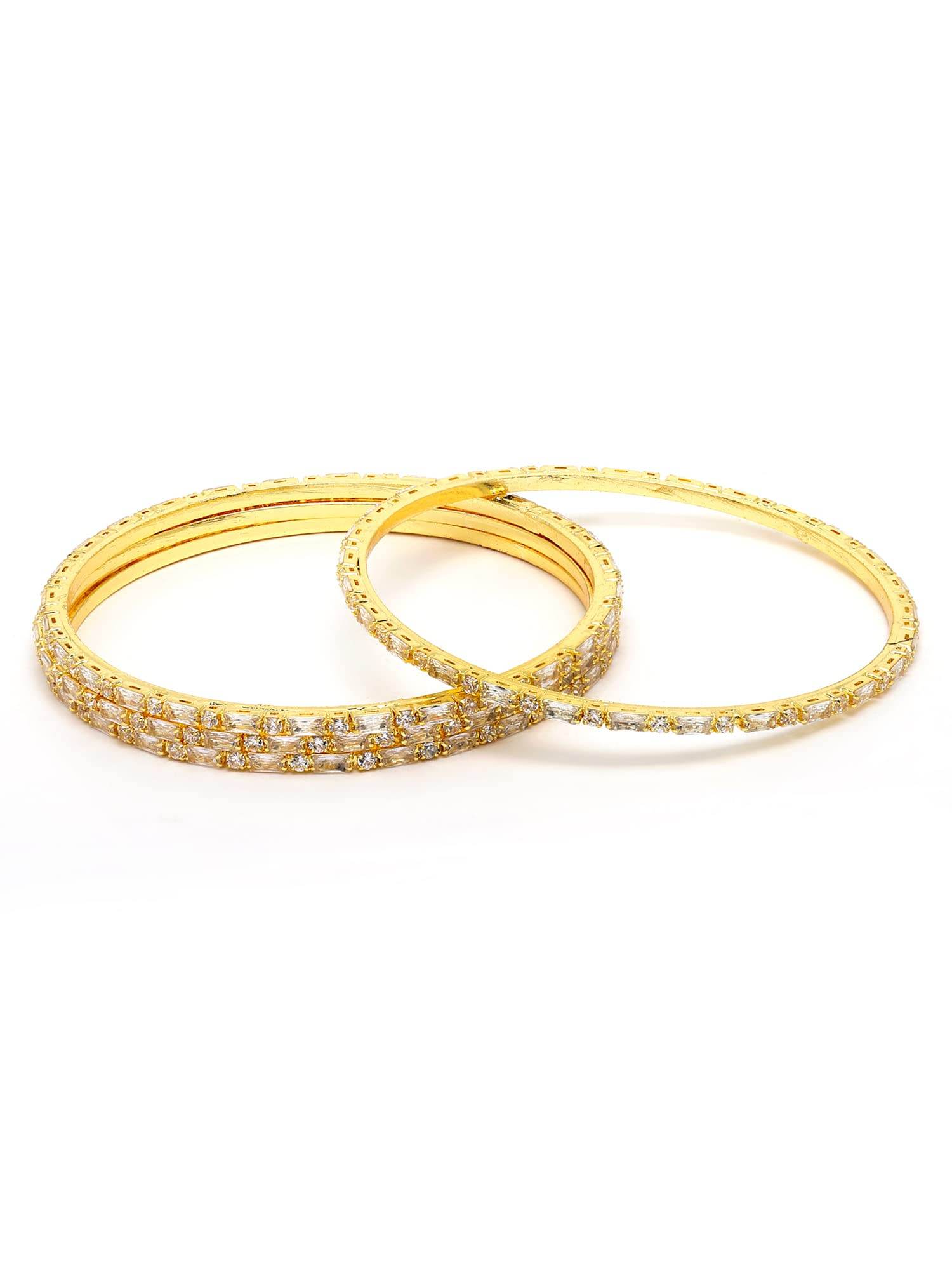 T4 Jewels Set of 4 Gold Plated American Diamond Studded Handcrafted Bangles for Women 2.6 T4 Jewels