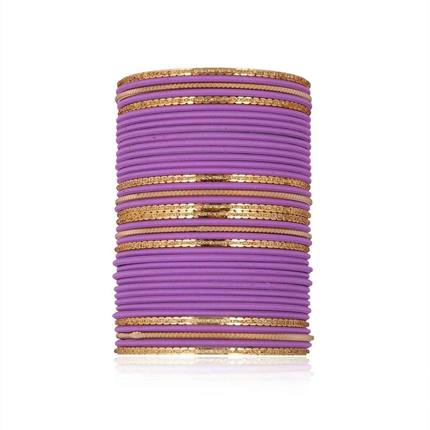 T4 Jewels Beautiful Matte Textured Red/Blue/Yellow/Green/Pink/Orange Colour Metal Bangles Set - 87NO Purple All Bangle Sets T4 Jewels