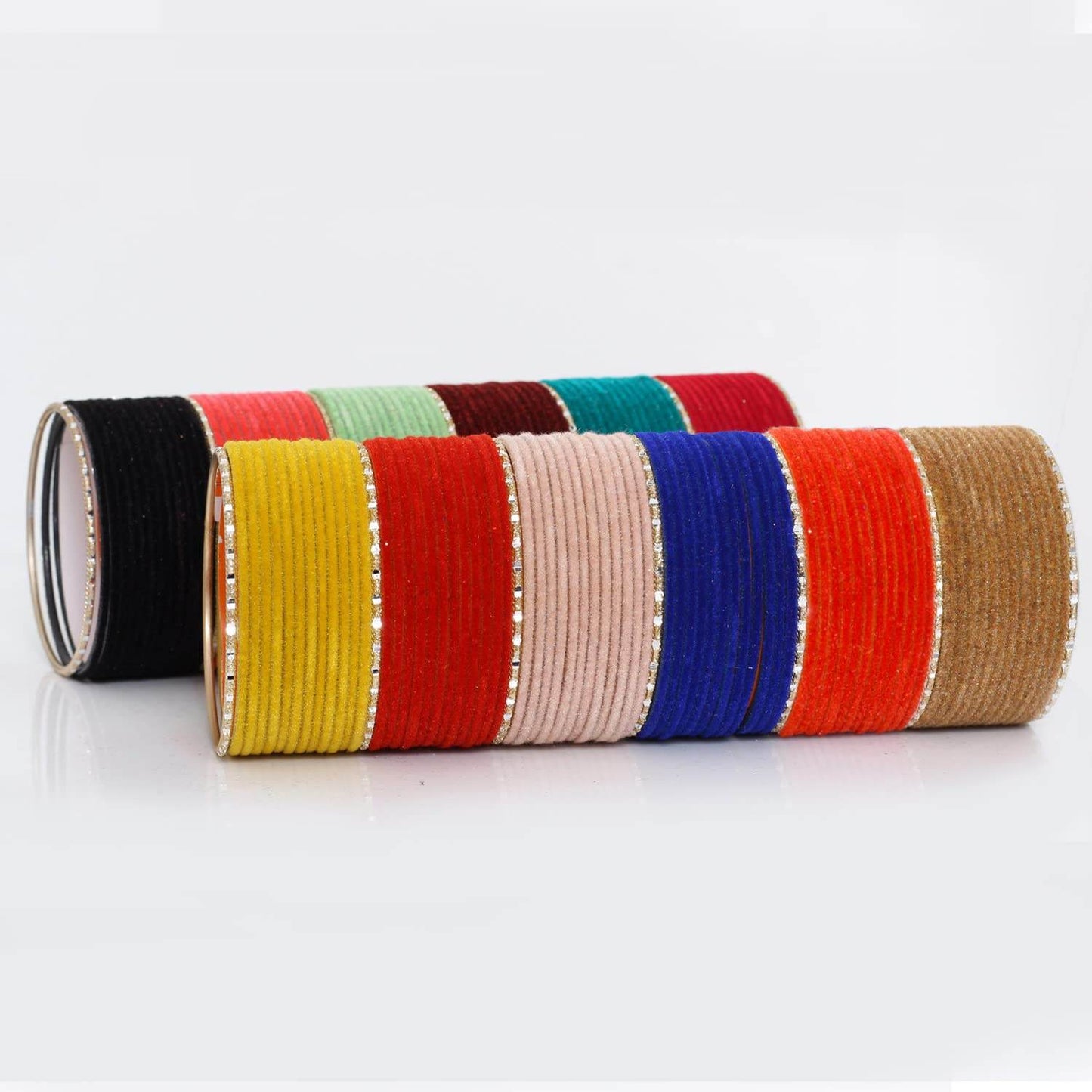 T4 Jewels Charming 12 Multicolors Stylish Plain Metal Velvet Bangle Box Set for Women & Girls Jewellery T4 Jewels