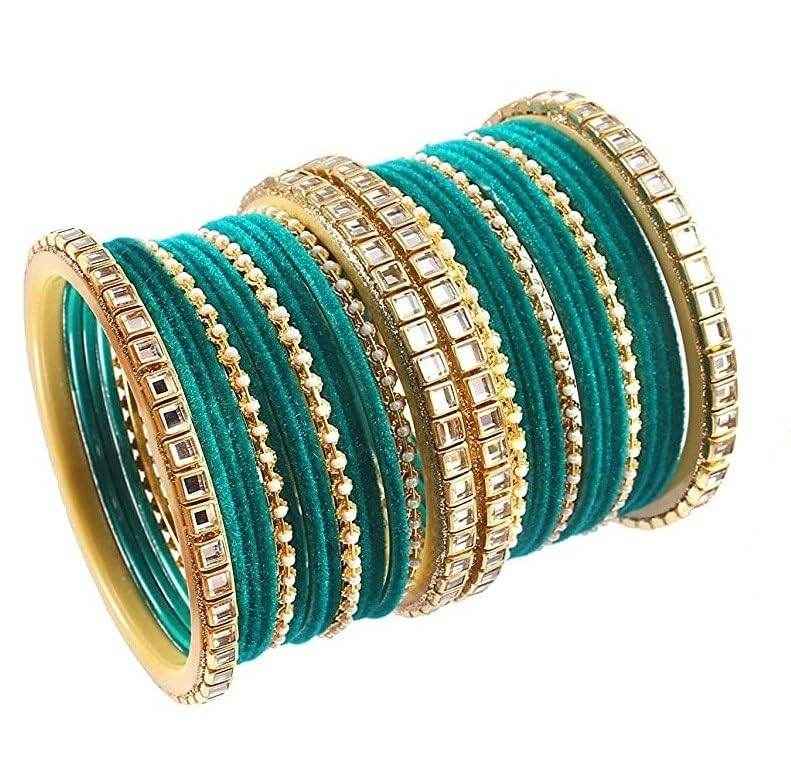 T4 Jewels 18k Gold Plated Latest Fashion Jewellery Zircon Stones Studded Bangles Set - 91NO Radium All Bangle Sets T4 Jewels