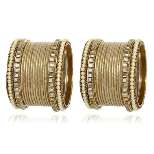 T4 Jewels Kundan Stones Beads Studded Colourful Designer Latest Fashion Jewellery Metal Bangles Set - 97NO Golden All Bangle Sets T4 Jewels