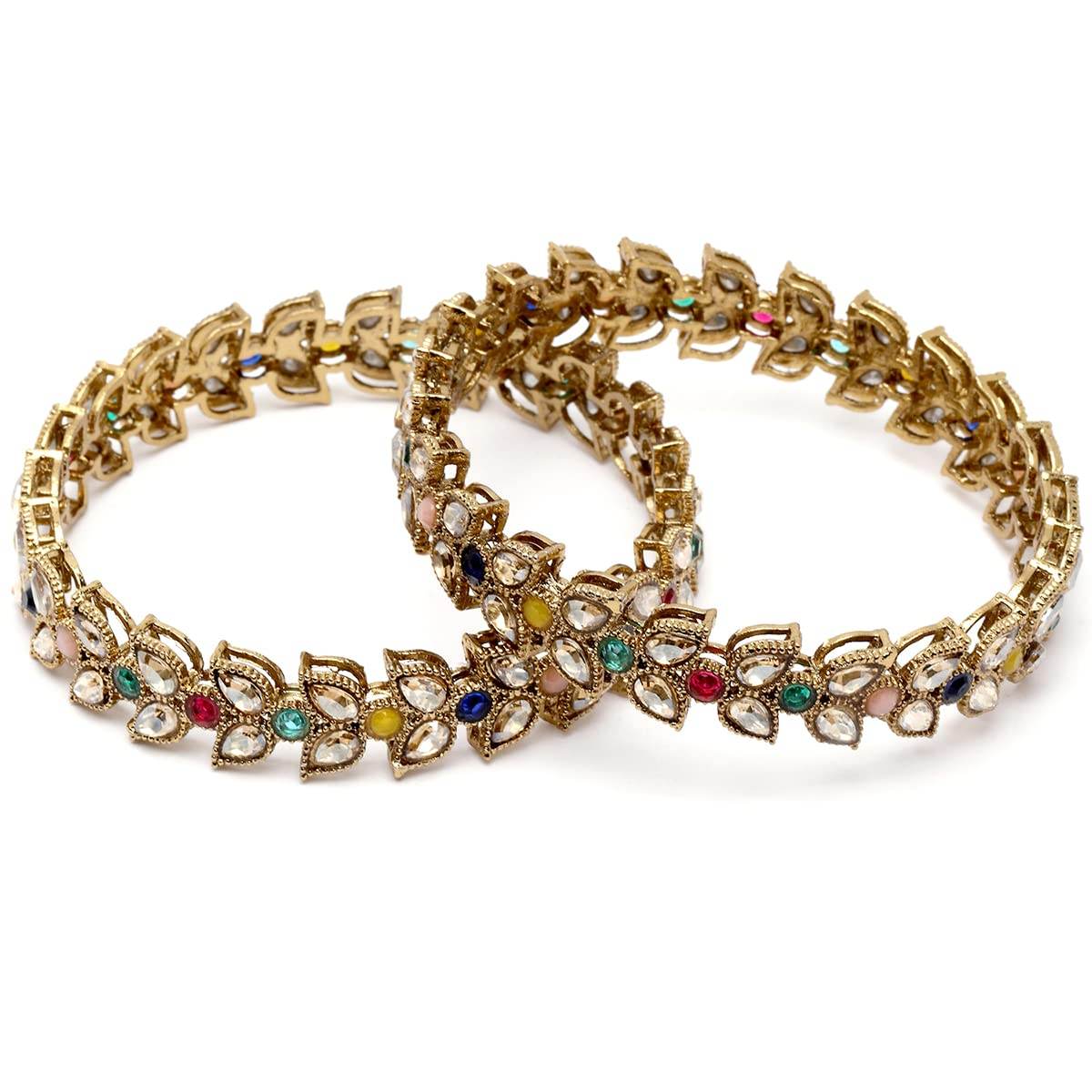 T4 Jewels Set of 2 Antique Gold Plated Multicolor Kundan Rajwadi Bangles for Women T4 Jewels