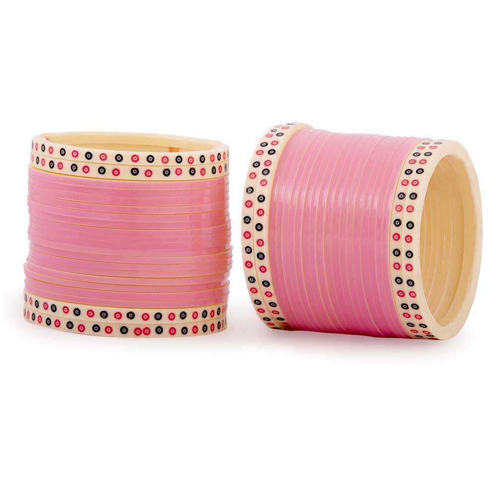 T4 Jewels PINK BRIDAL CHUDA/CHURA WITH WHITE TRADITIONAL KADAS T4 Jewels